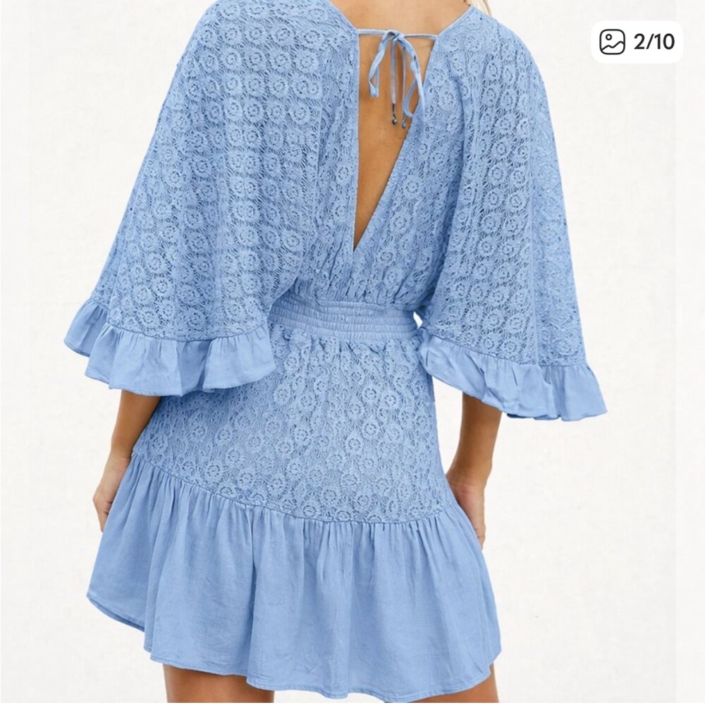 Free People Shyanne Flutter Sleeve Blue Lace Romper Dress - Picture 4 of 6